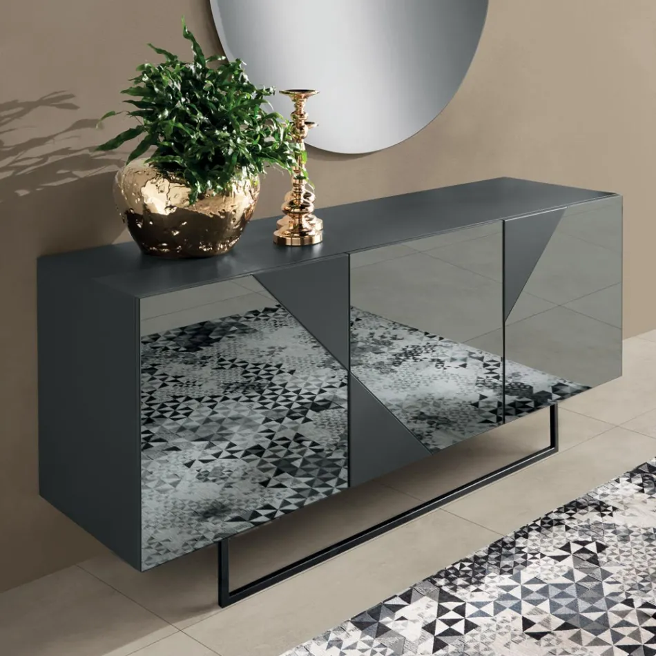 Madia con 3 Ante in MDF Laccato Rivestite in Vetro Specchio - Diletta Viadurini