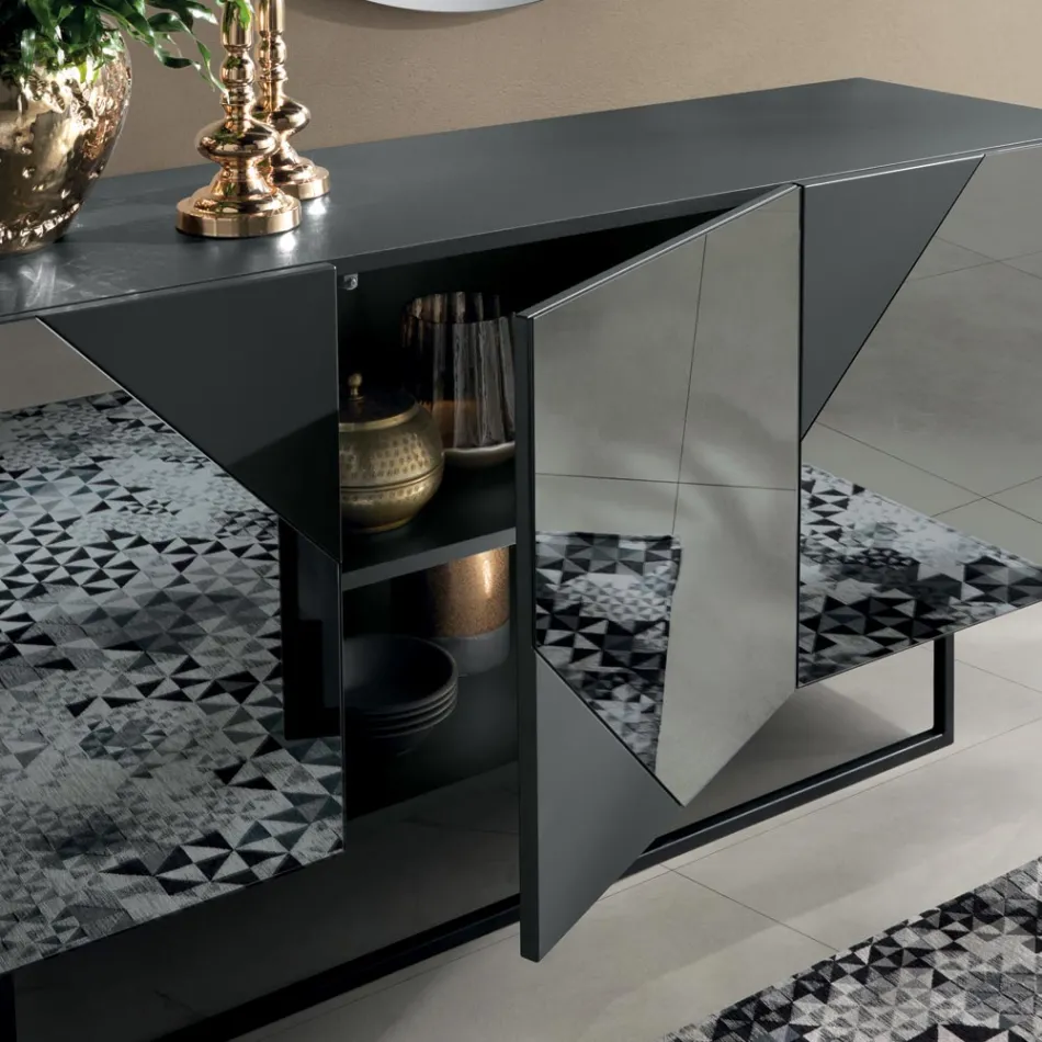 Madia con 3 Ante in MDF Laccato Rivestite in Vetro Specchio - Diletta Viadurini