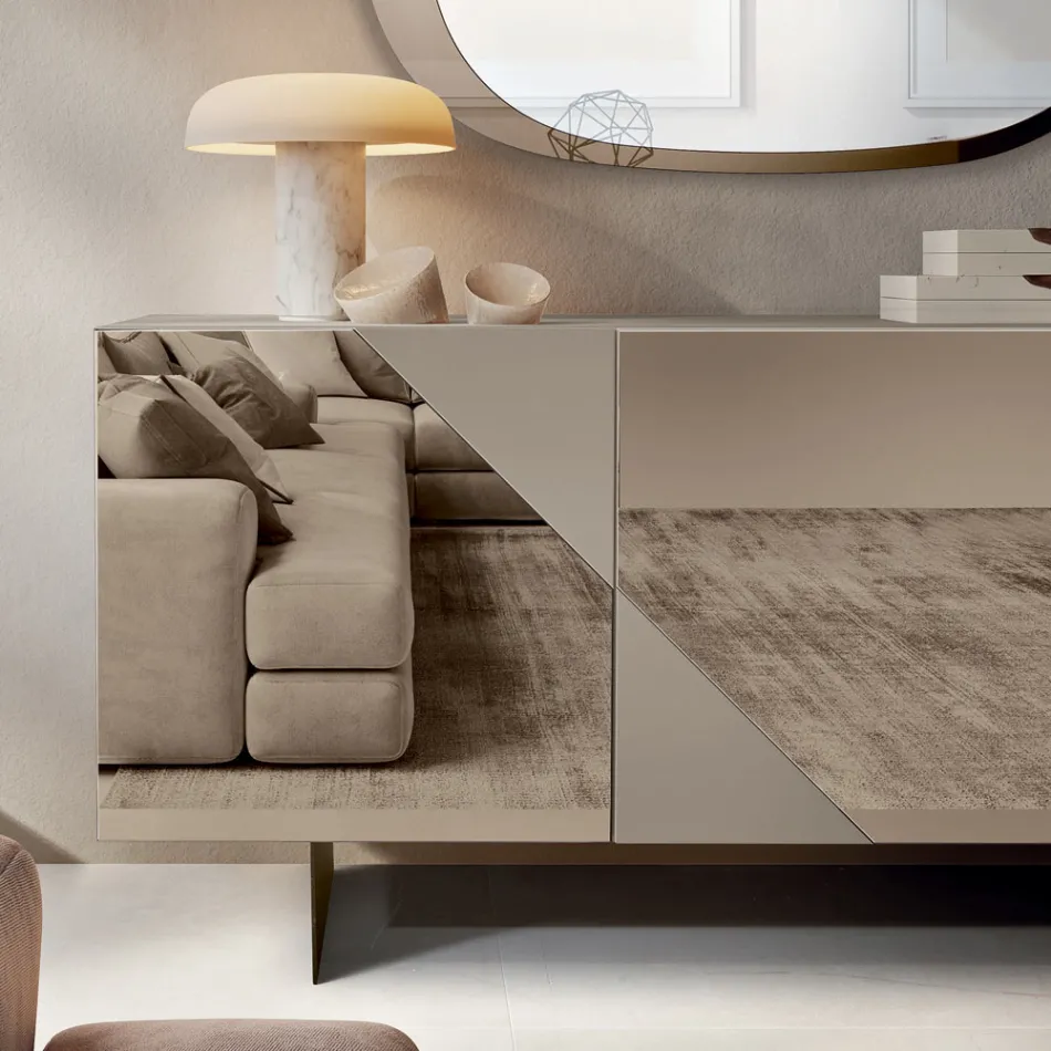 Madia con 3 Ante in MDF Laccato Rivestite in Vetro Specchio - Diletta Viadurini