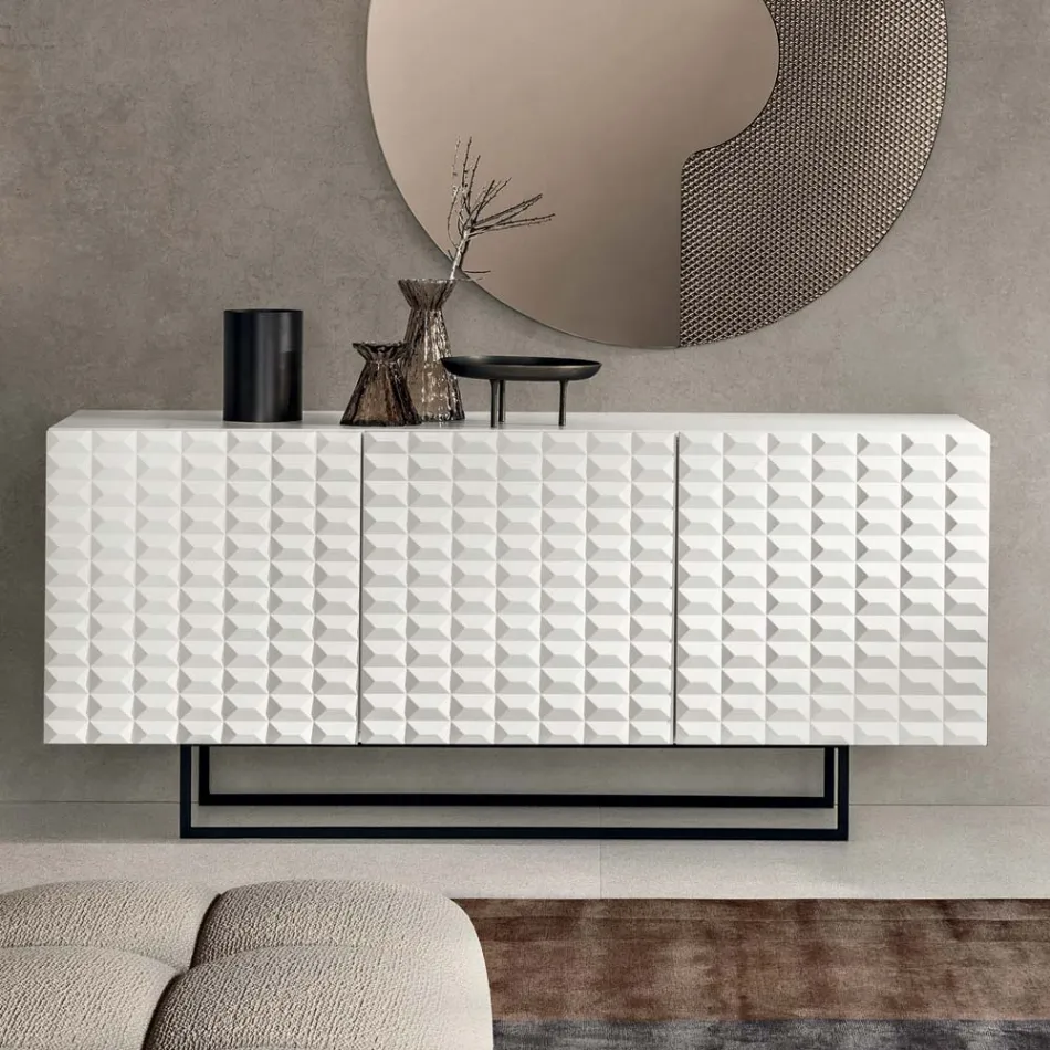Madia con 3 Ante in MDF Rivestito in PVC Laccato Made in Italy - Dorotea Viadurini