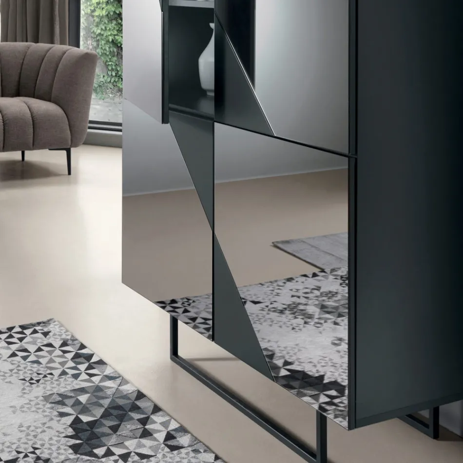 Madia con 4 Ante in MDF Laccato Rivestite in Vetro Specchio - Diletta Viadurini