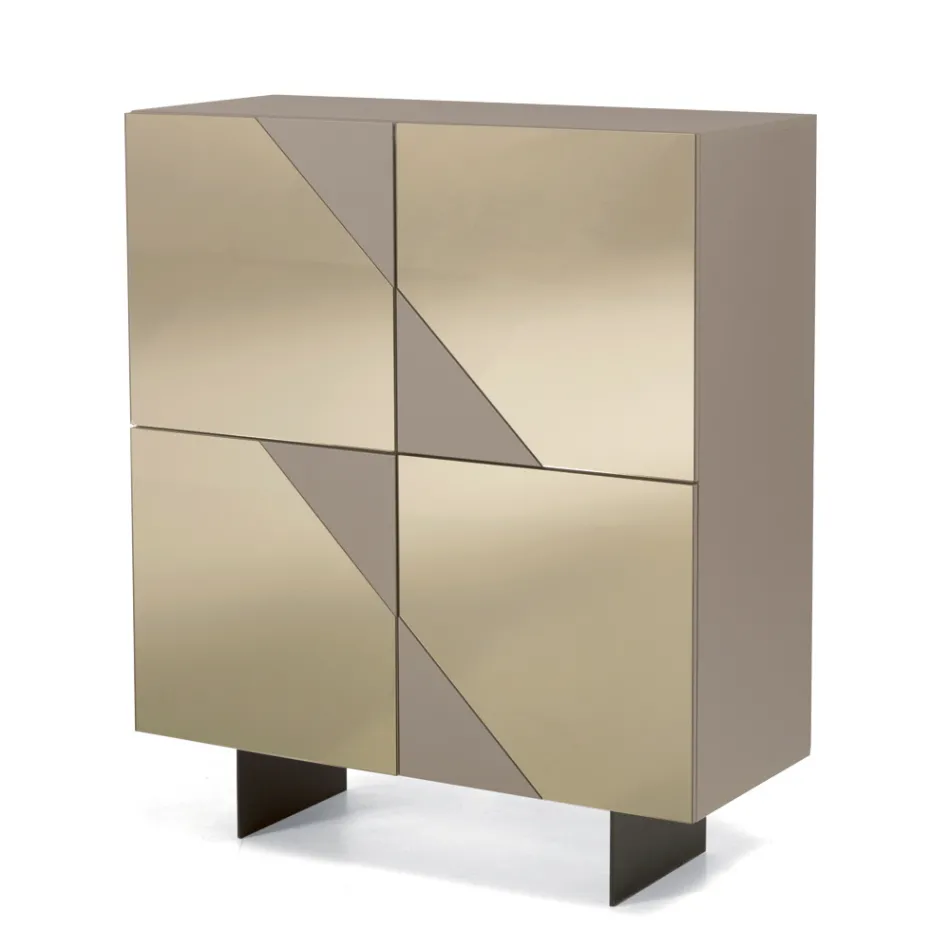 Madia con 4 Ante in MDF Laccato Rivestite in Vetro Specchio - Diletta Viadurini