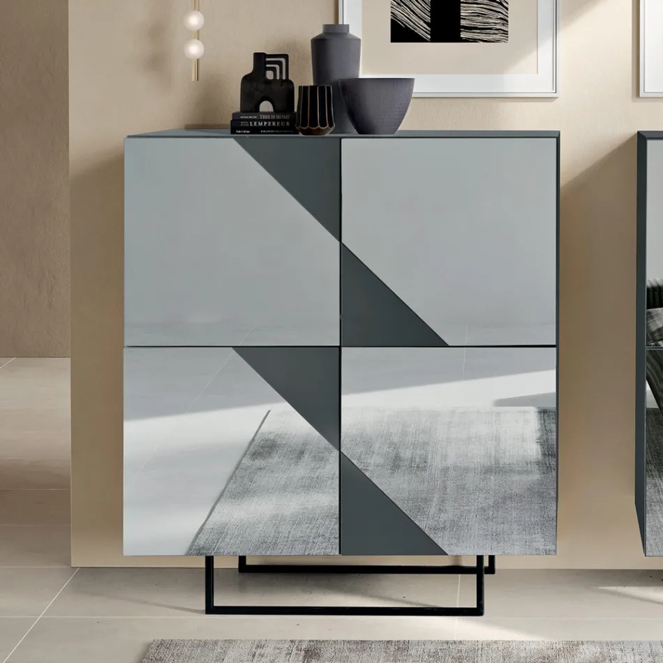 Madia con 4 Ante in MDF Laccato Rivestite in Vetro Specchio - Diletta Viadurini