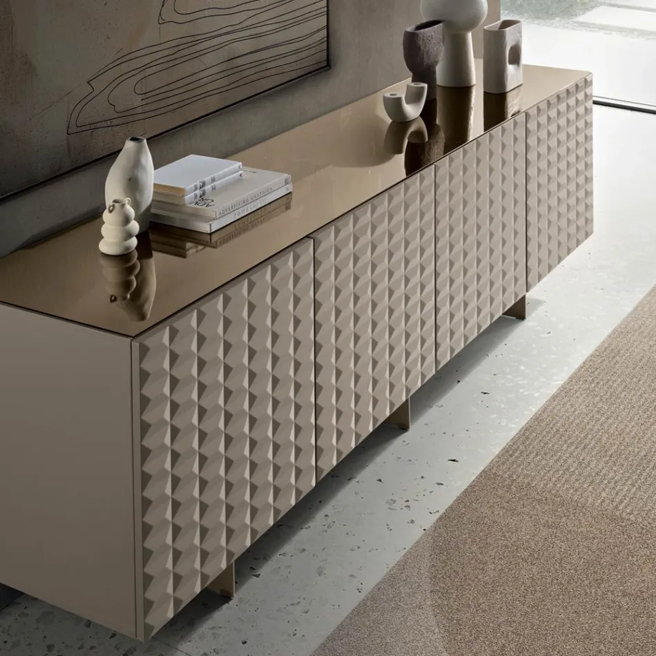 Madia con 4 Ante in MDF Rivestito in PVC Laccato Made in Italy - Dorotea Viadurini
