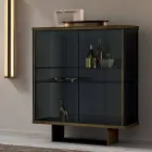 Madia Credenza da Soggiorno in Vetro Fumè e Marmo Verde Guatemala - Leonarda Viadurini