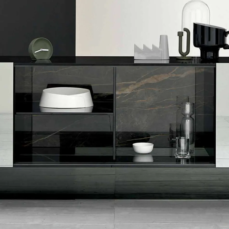 Madia da Ingresso di Design a 2 Ante in Vetro Fumè Made in Italy – Sciocca Viadurini