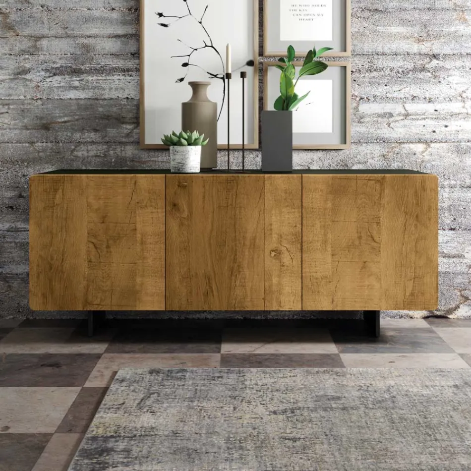 Madia da Salotto con 3 Ante in Finitura Rovere Nodato Country Made in Italy - Arne Viadurini