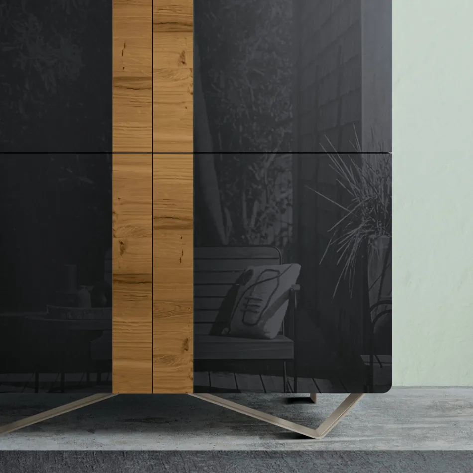 Madia da Salotto con 4 Ante in Finitura Rovere Nodato Country e Antracite Glass - Ove  Viadurini