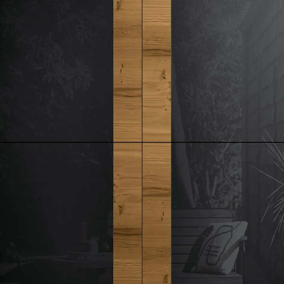 Madia da Salotto con 4 Ante in Finitura Rovere Nodato Country e Antracite Glass - Ove  Viadurini