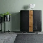 Madia da Salotto con 4 Ante in Finitura Rovere Nodato Country e Antracite Glass - Ove  Viadurini