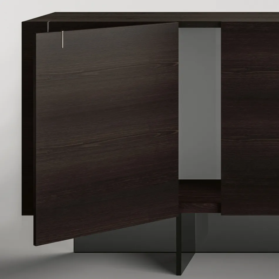 Madia da Salotto in Legno con Struttura in Vetro Made in Italy - Azuki Viadurini