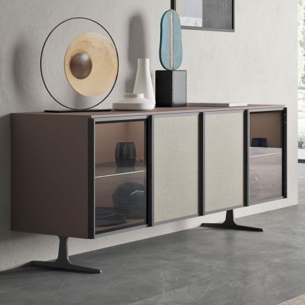 Madia da Salotto in Legno Ecologico e Vetro 4 Ante Made in Italy - Aaron Viadurini