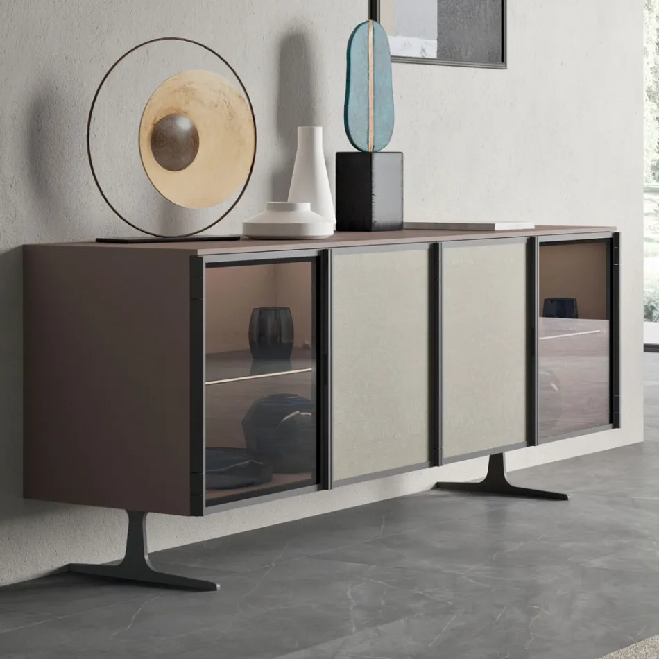 Madia da Salotto in Legno Ecologico e Vetro 4 Ante Made in Italy - Aaron Viadurini