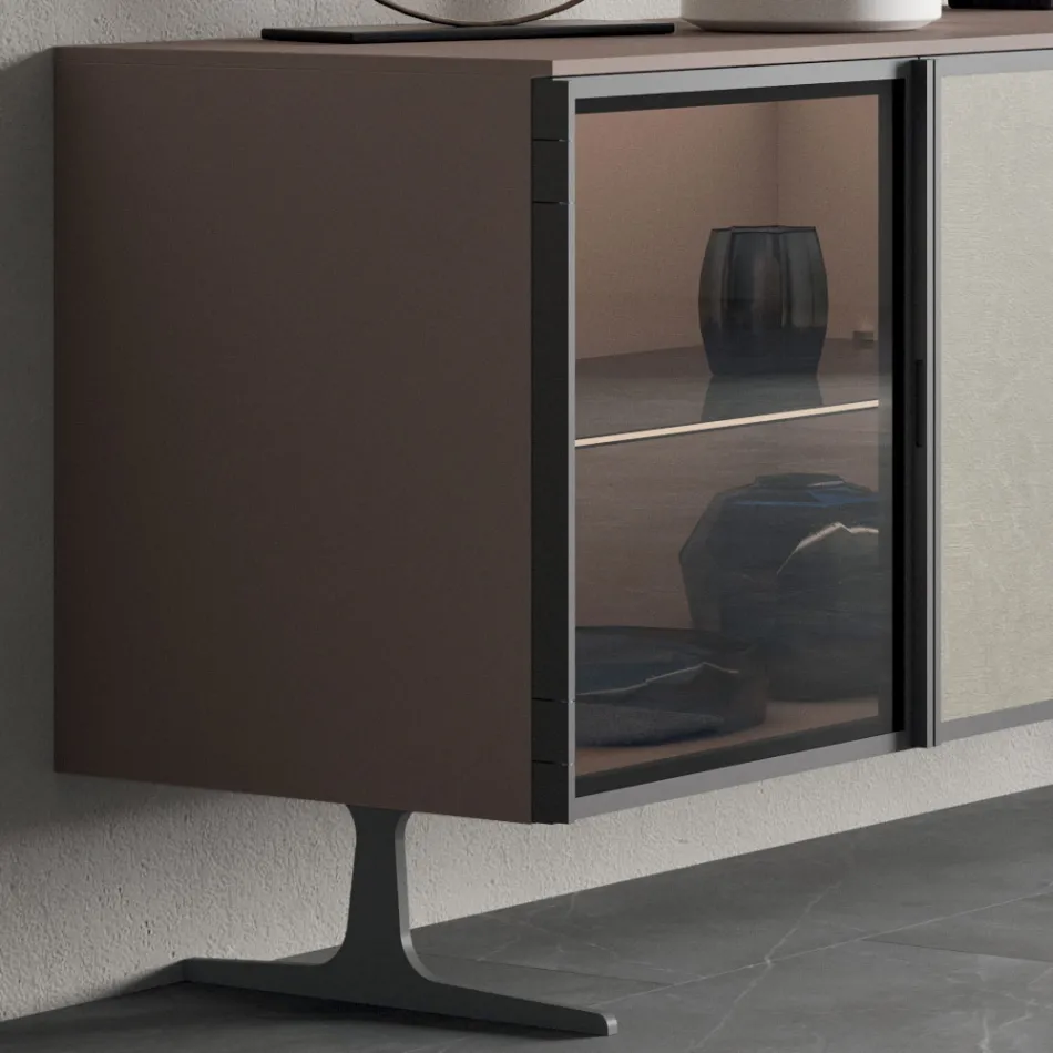 Madia da Salotto in Legno Ecologico e Vetro 4 Ante Made in Italy - Aaron Viadurini