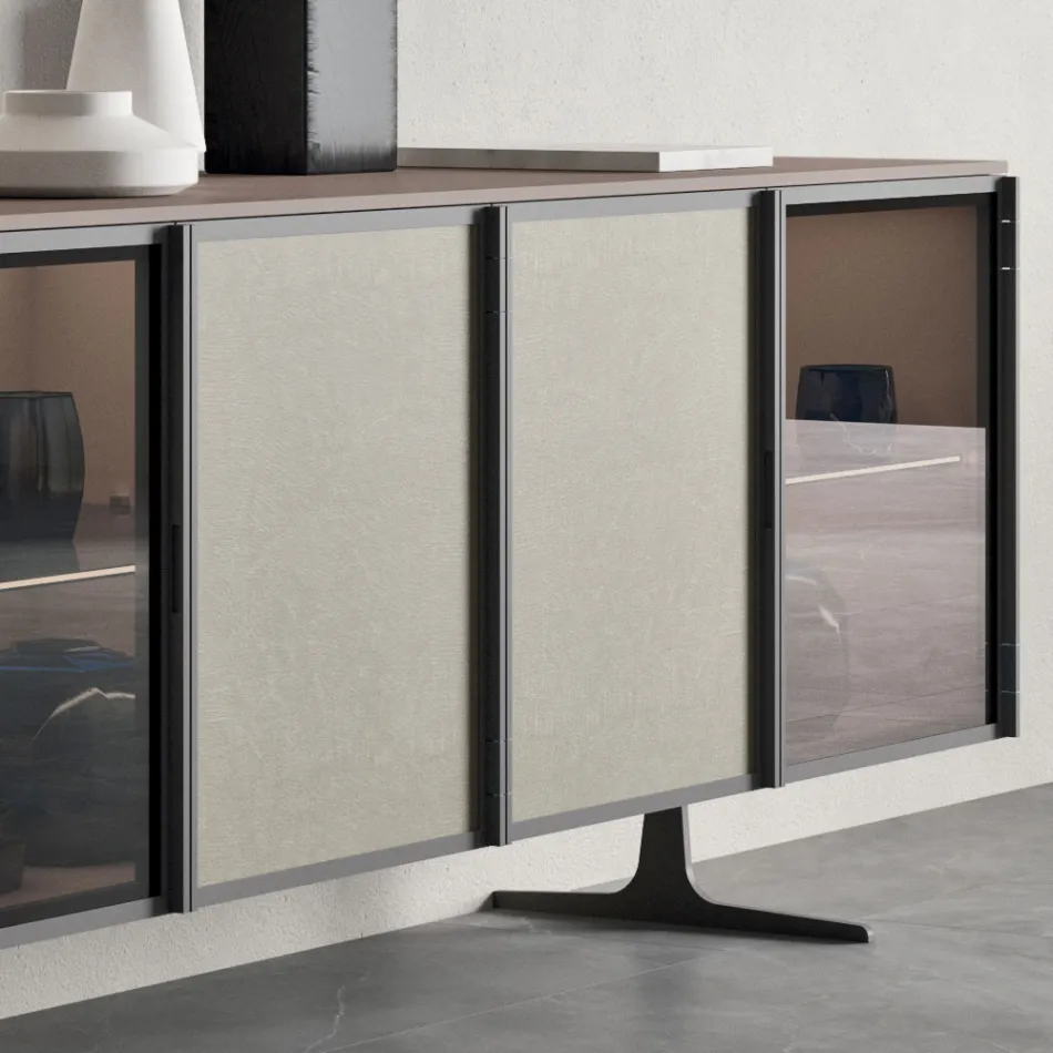 Madia da Salotto in Legno Ecologico e Vetro 4 Ante Made in Italy - Aaron Viadurini