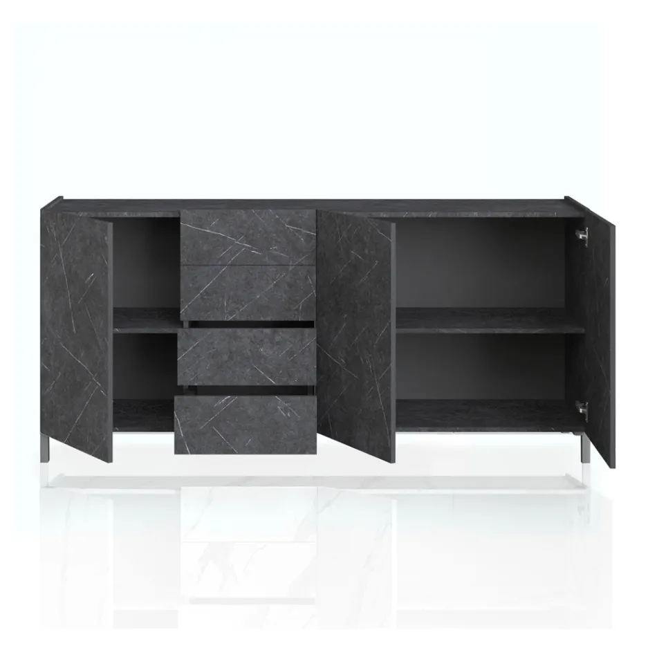 Madia da Salotto Rivestita in Melaminico Finitura Marmo Made in Italy - Zinco Viadurini
