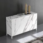 Madia da Salotto Rivestita in Melaminico Finitura Marmo Made in Italy - Zinco Viadurini