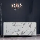 Madia da Salotto Rivestita in Melaminico Finitura Marmo Made in Italy - Zinco Viadurini
