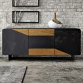 Madia da Soggiorno con 3 Ante in Finitura Rovere Nodato Country e Antracite Glass - Ove 