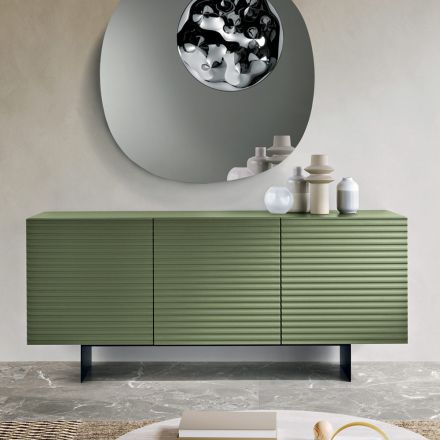 Madia da Soggiorno con 3 Ante in MDF Rivestito in PVC Laccato Made in Italy - Desideria Viadurini
