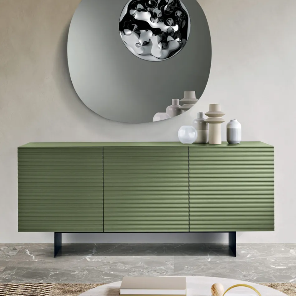 Madia da Soggiorno con 3 Ante in MDF Rivestito in PVC Laccato Made in Italy - Desideria Viadurini