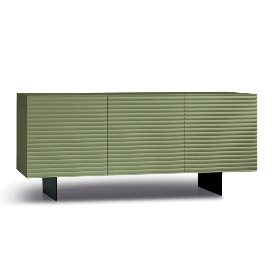 Madia da Soggiorno con 3 Ante in MDF Rivestito in PVC Laccato Made in Italy - Desideria Viadurini
