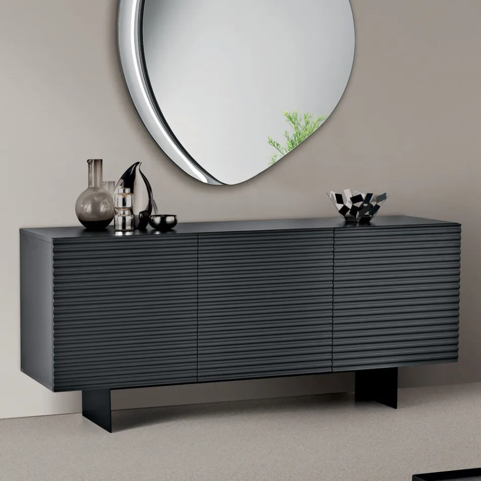 Madia da Soggiorno con 3 Ante in MDF Rivestito in PVC Laccato Made in Italy - Desideria Viadurini