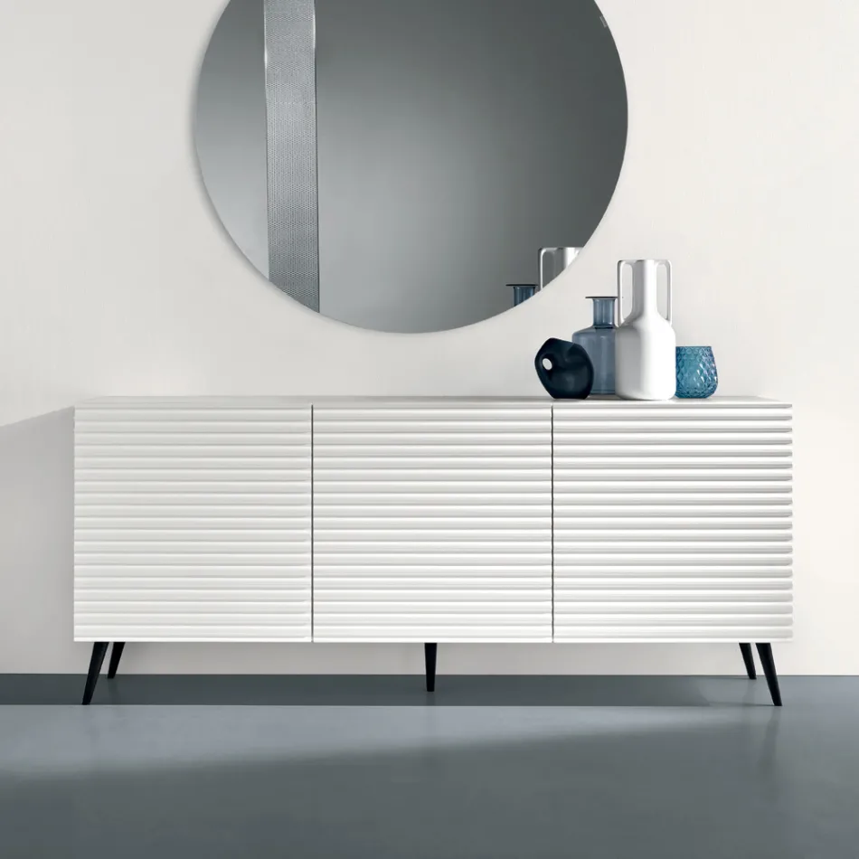 Madia da Soggiorno con 3 Ante in MDF Rivestito in PVC Laccato Made in Italy - Desideria Viadurini