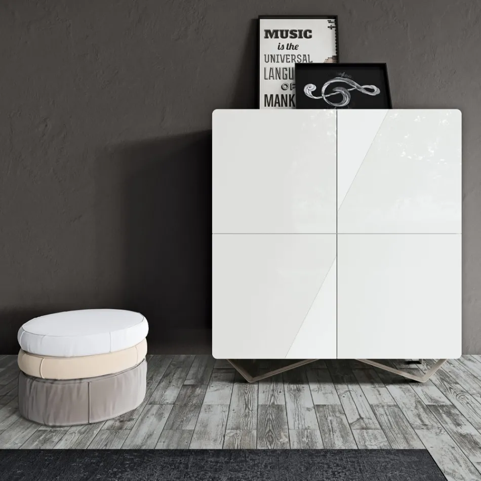 Madia da Soggiorno con 4 Ante in Finitura White Glass Made in Italy - Eline Viadurini