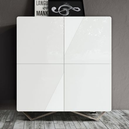 Madia da Soggiorno con 4 Ante in Finitura White Glass Made in Italy - Eline Viadurini