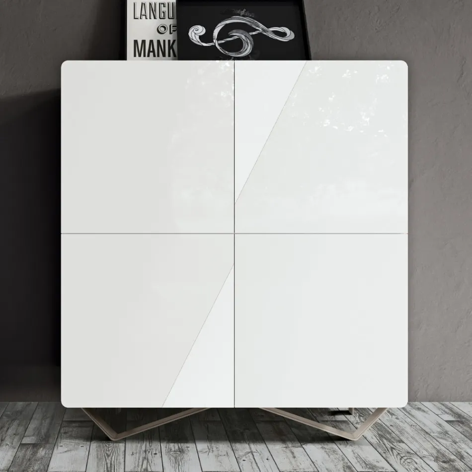 Madia da Soggiorno con 4 Ante in Finitura White Glass Made in Italy - Eline Viadurini