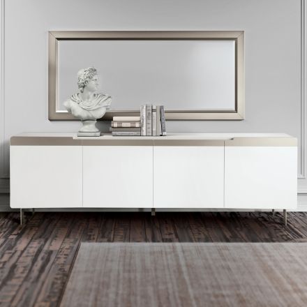 Madia da Soggiorno con 4 Ante in MDF Finitura Bianca e Nichel Made in Italy - Emie Viadurini