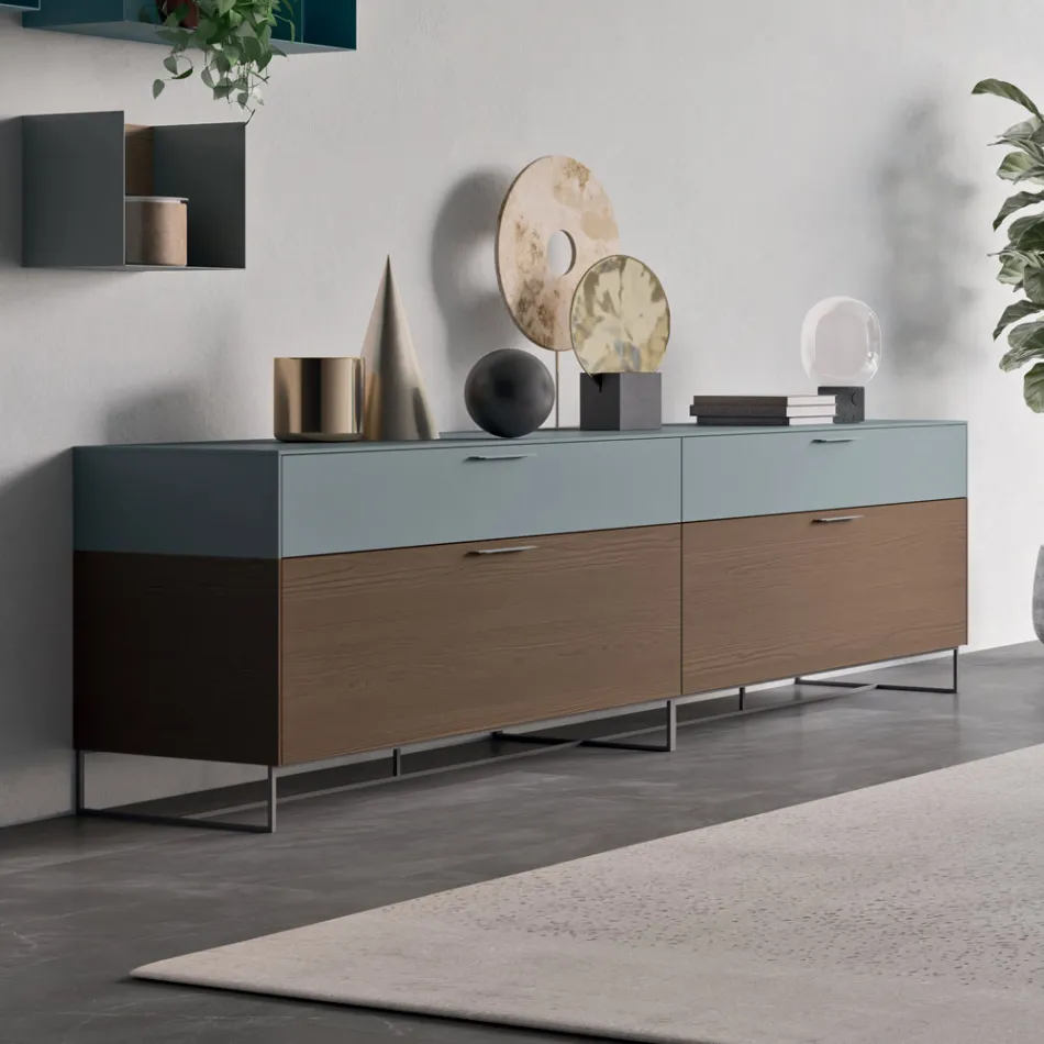 Madia da Soggiorno in Legno Ecologico con Cassetti e Top Laccato - Tamara Viadurini