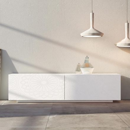 Madia da Soggiorno in Mdf Bianco con Bassorilievo Made in Italy - Stilea Viadurini