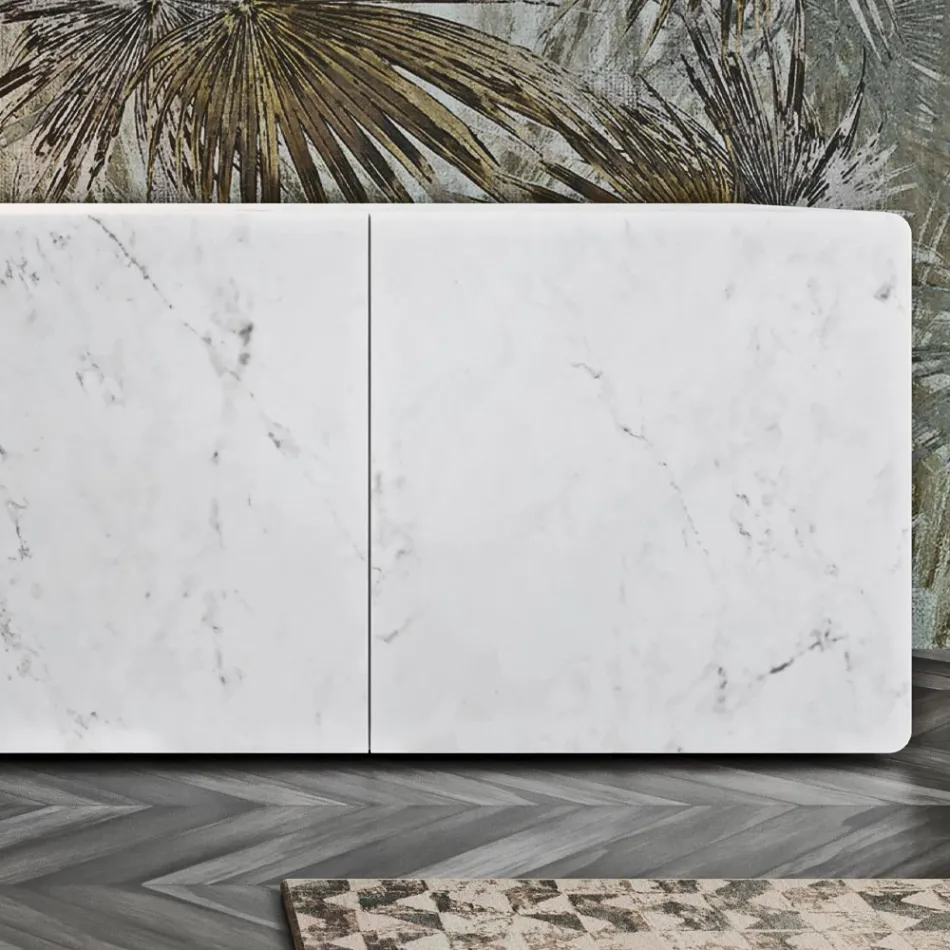 Madia da Zona Living con 3 Ante in Finitura Marmo Carrara Made in Italy - Finn Viadurini