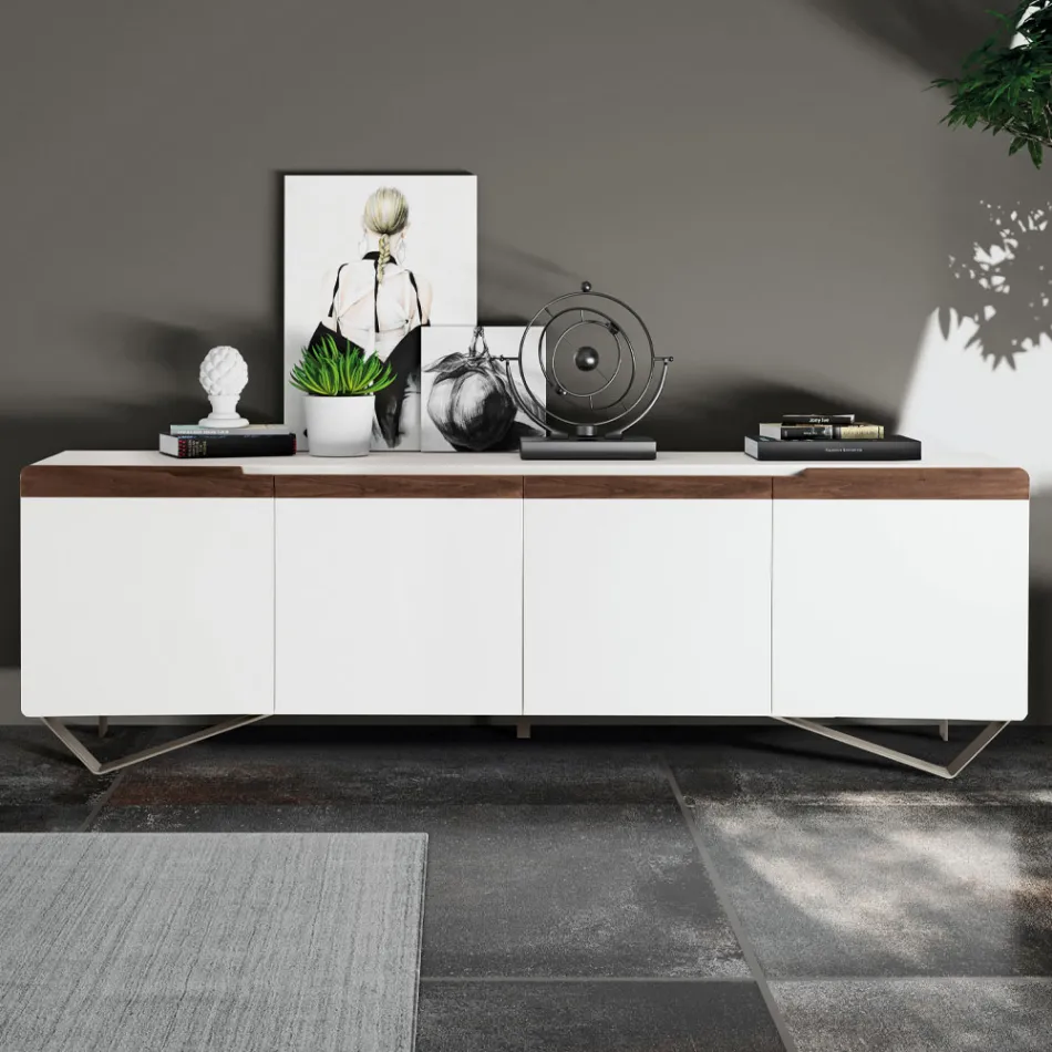 Madia da Zona Living con 4 Ante in Finitura Bianca e Canaletto Made in Italy - Any Viadurini
