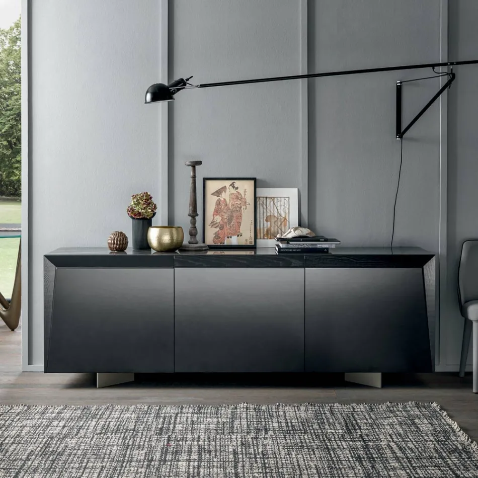 Madia in Legno 3 Ante con Bordo Inclinato e Piano in Ceramica - Mondolfo Viadurini
