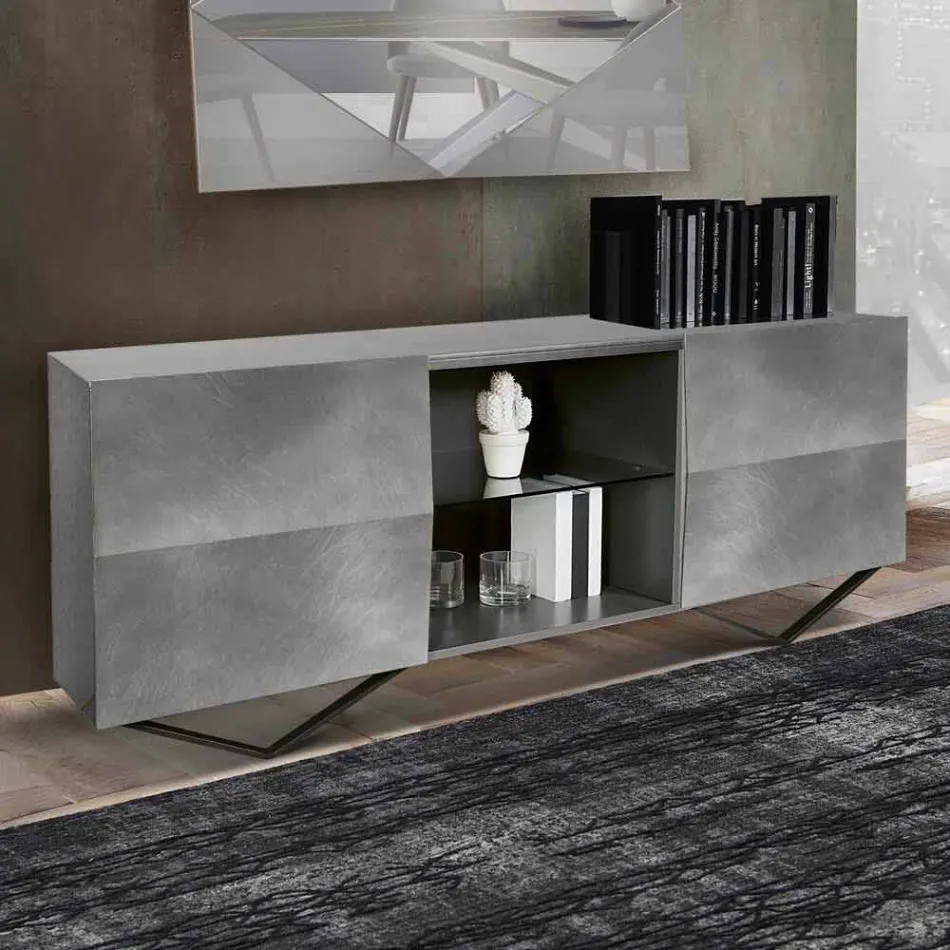 Madia in Legno a 2 o 4 Ante con Ripiani in Cristallo Made in Italy - Gardena Viadurini