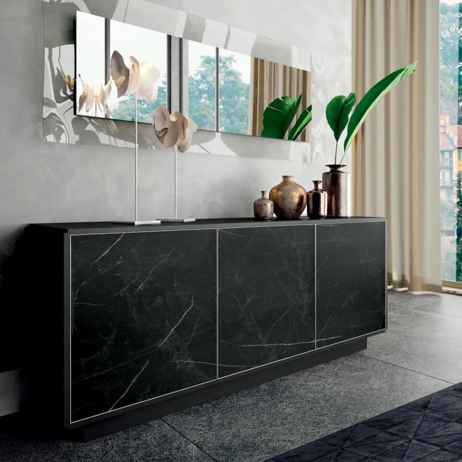 Madia in Legno con 2 o 3 Ante in Laminato HPL Made in Italy - Fiorenza Viadurini