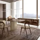 Madia in Legno Curvo Laccato con Ante in Vetro Bronzo Made in Italy - Lyra Viadurini