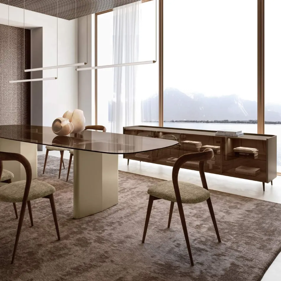 Madia in Legno Curvo Laccato con Ante in Vetro Bronzo Made in Italy - Lyra Viadurini