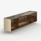 Madia in Legno Curvo Laccato con Ante in Vetro Bronzo Made in Italy - Lyra Viadurini