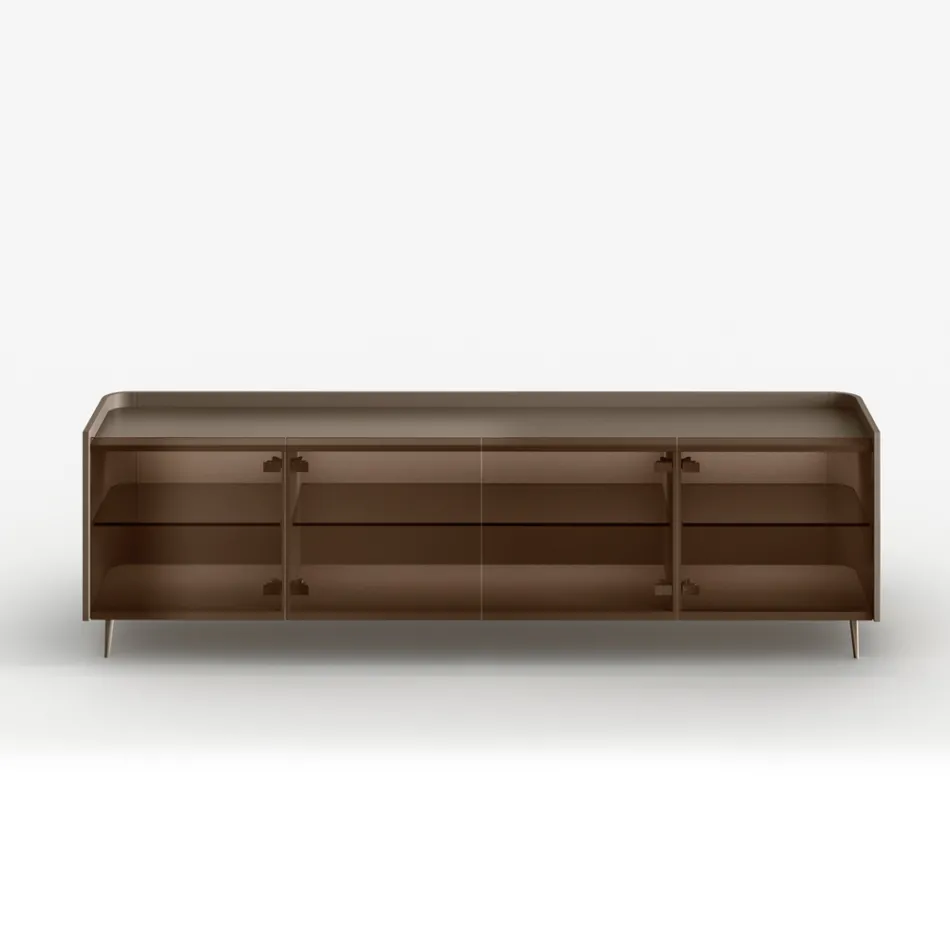 Madia in Legno Curvo Laccato con Ante in Vetro Bronzo Made in Italy - Lyra Viadurini