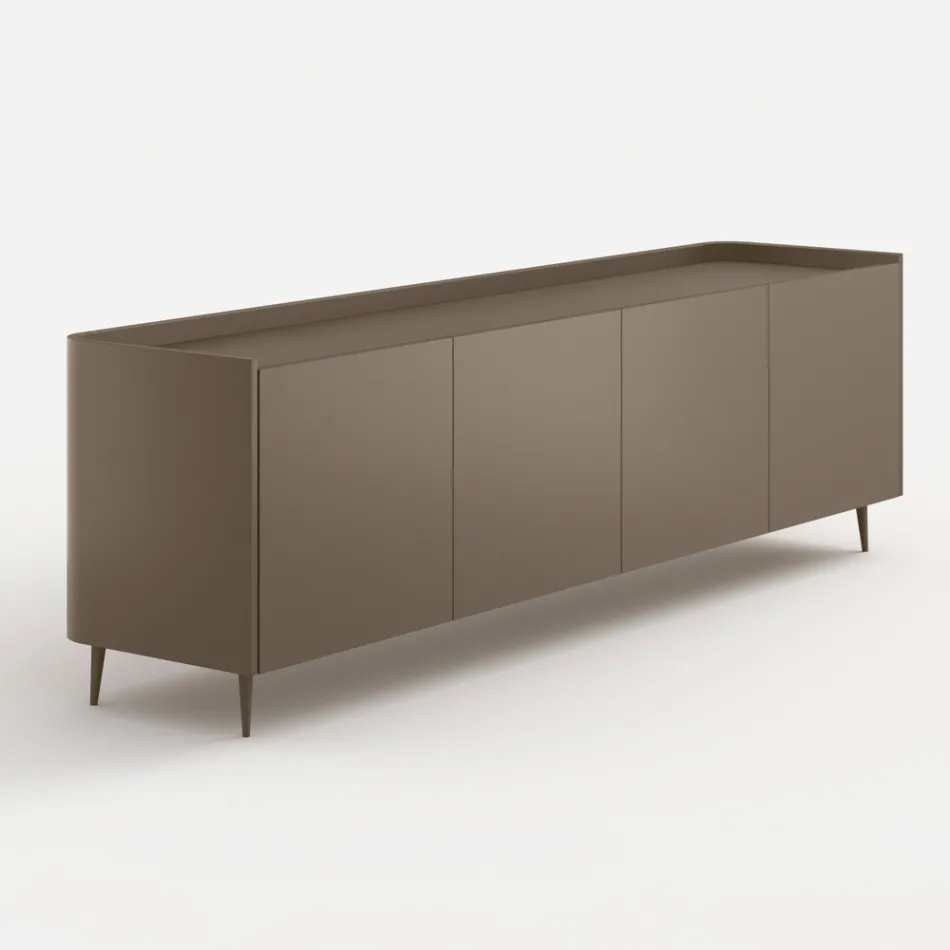 Madia in Legno Curvo Laccato Platino dal Design Esclusivo Made in Italy - Lyra Viadurini