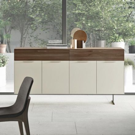 Madia in Legno Ecologico a 4 Ante con Cassetti e Top in Frassino - Tamara Viadurini