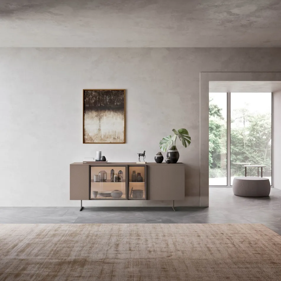 Madia in Legno Ecologico, Vetro e Metallo per Soggiorno 4 Ante di Lusso - Bruno Viadurini