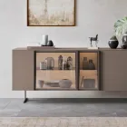 Madia in Legno Ecologico, Vetro e Metallo per Soggiorno 4 Ante di Lusso - Bruno Viadurini