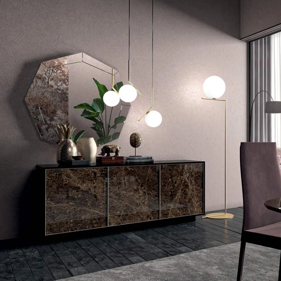 Madia in Legno Laccato con 2 o 3 Ante in Ceramica Made in Italy - Fiorenza Viadurini