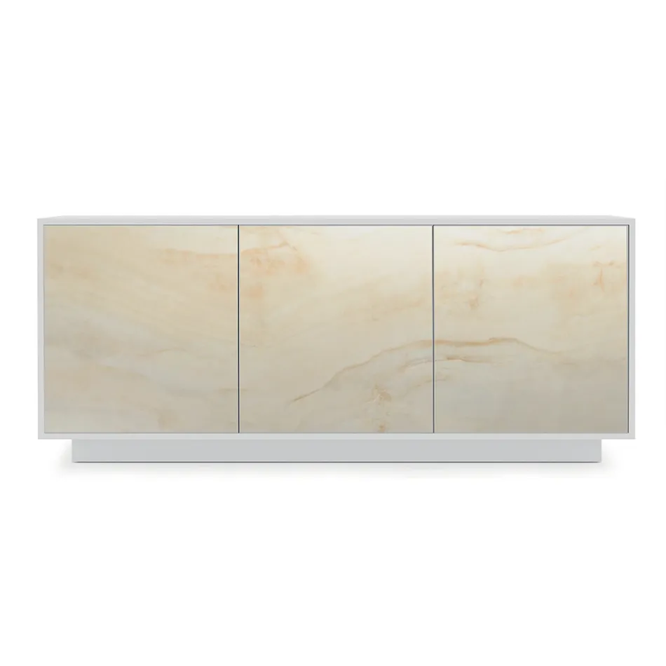 Madia in Legno Laccato con 2 o 3 Ante in Ceramica Made in Italy - Fiorenza Viadurini