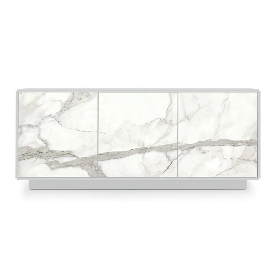 Madia in Legno Laccato con 2 o 3 Ante in Ceramica Made in Italy - Fiorenza Viadurini